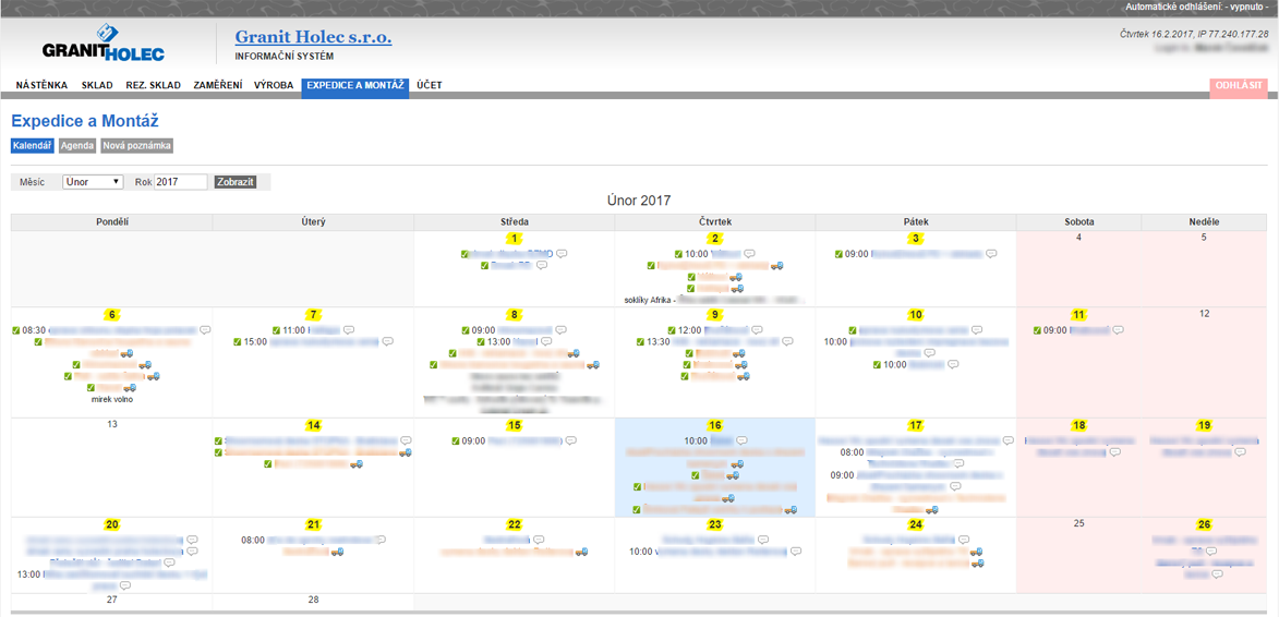 Moduly informačního systému pro expedici a motáž