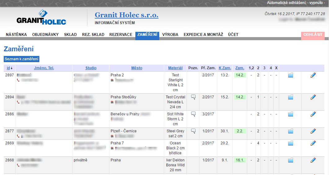 Moduly informačního systému pro zaměřovače