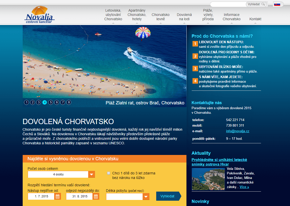 Původní web cestovní kanceláře Novalja.cz